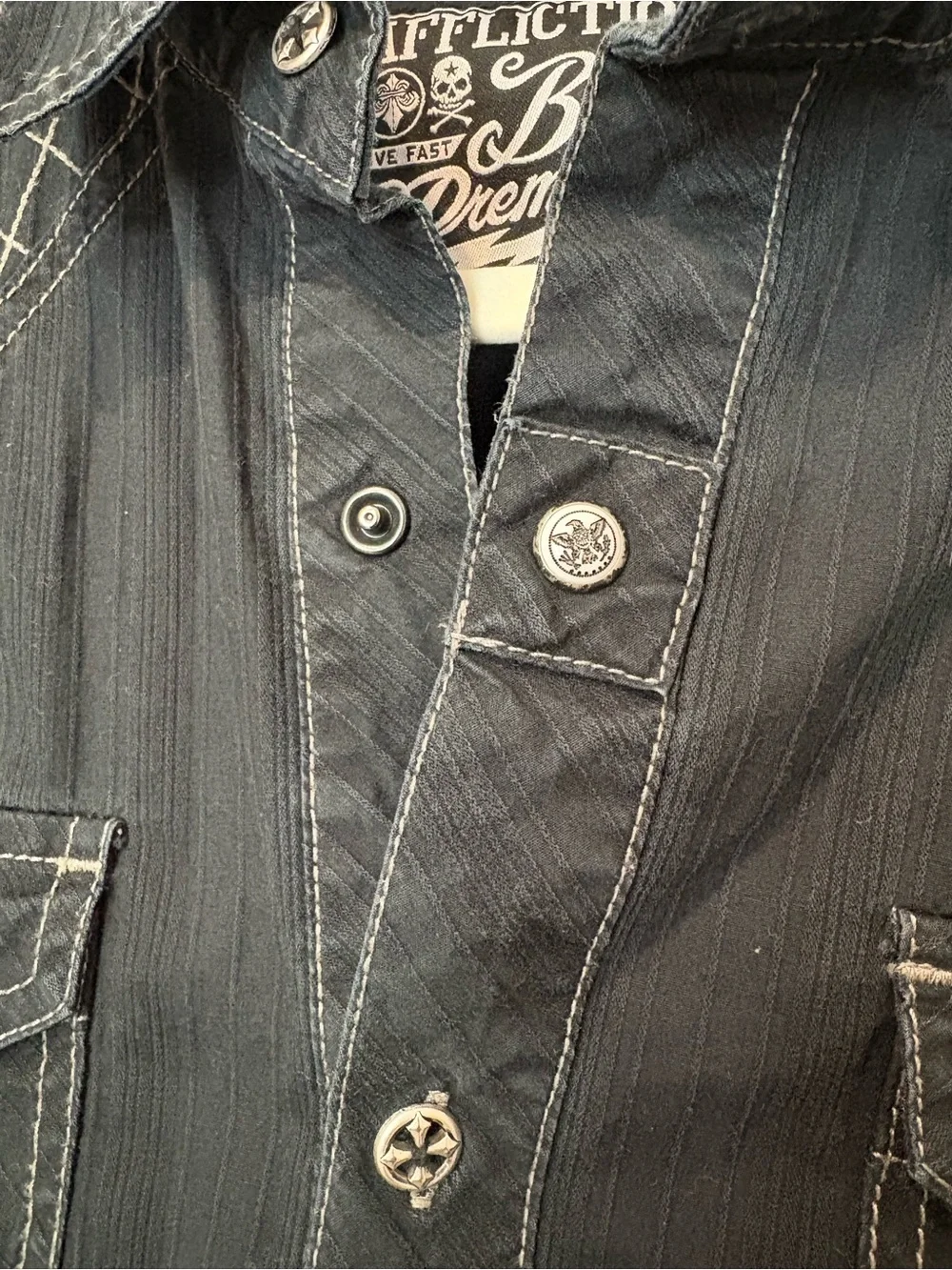 Affliction Black Premium Button Up Shirt Eagle Black White Embroidery Cotton L